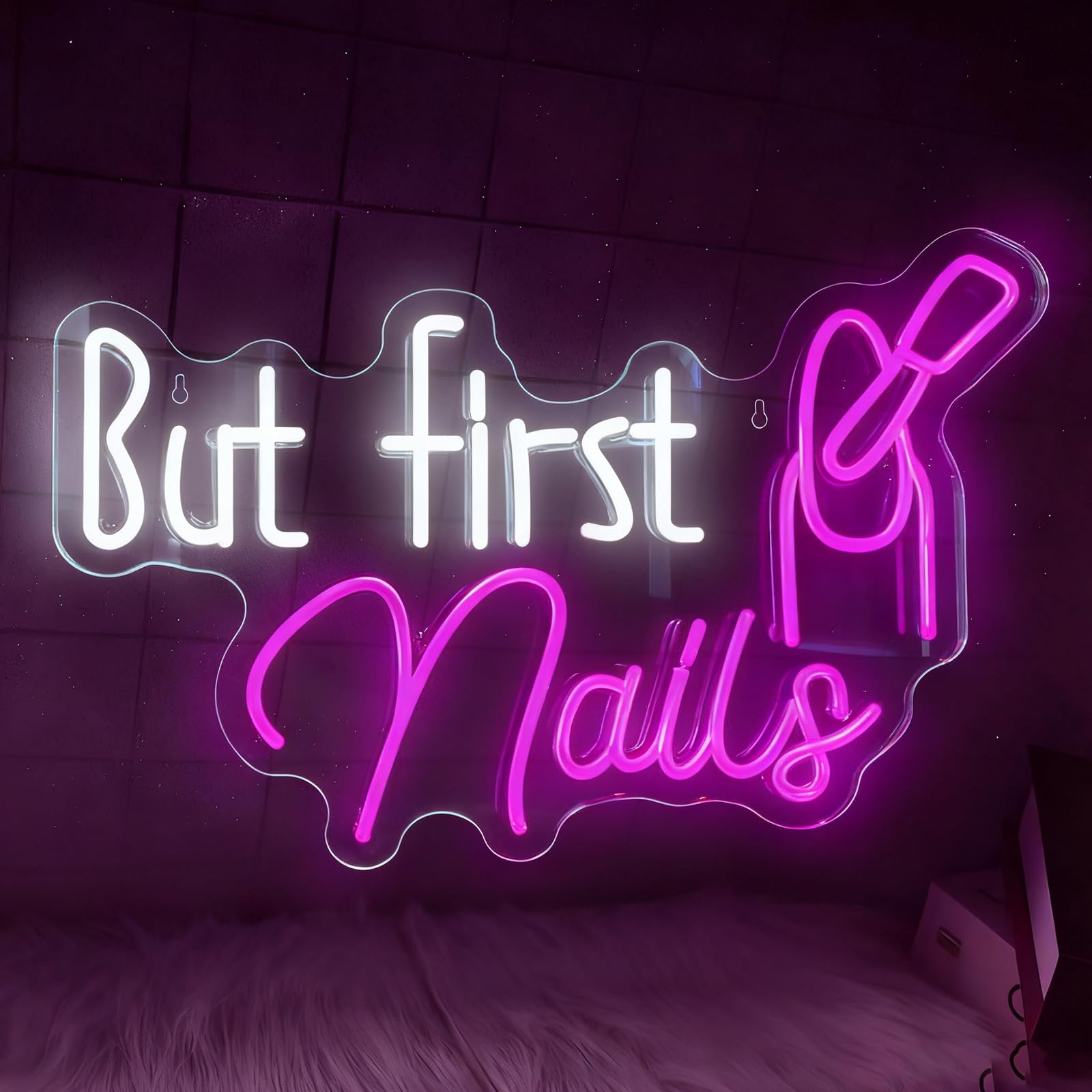 But First Nail Neon Sign Nail Neon Signs for Salon Bar LED Nails Neon Signs for Beauty Room Bedroom Nails Neon Lights Christmas Birthday 16.53”X10.62”