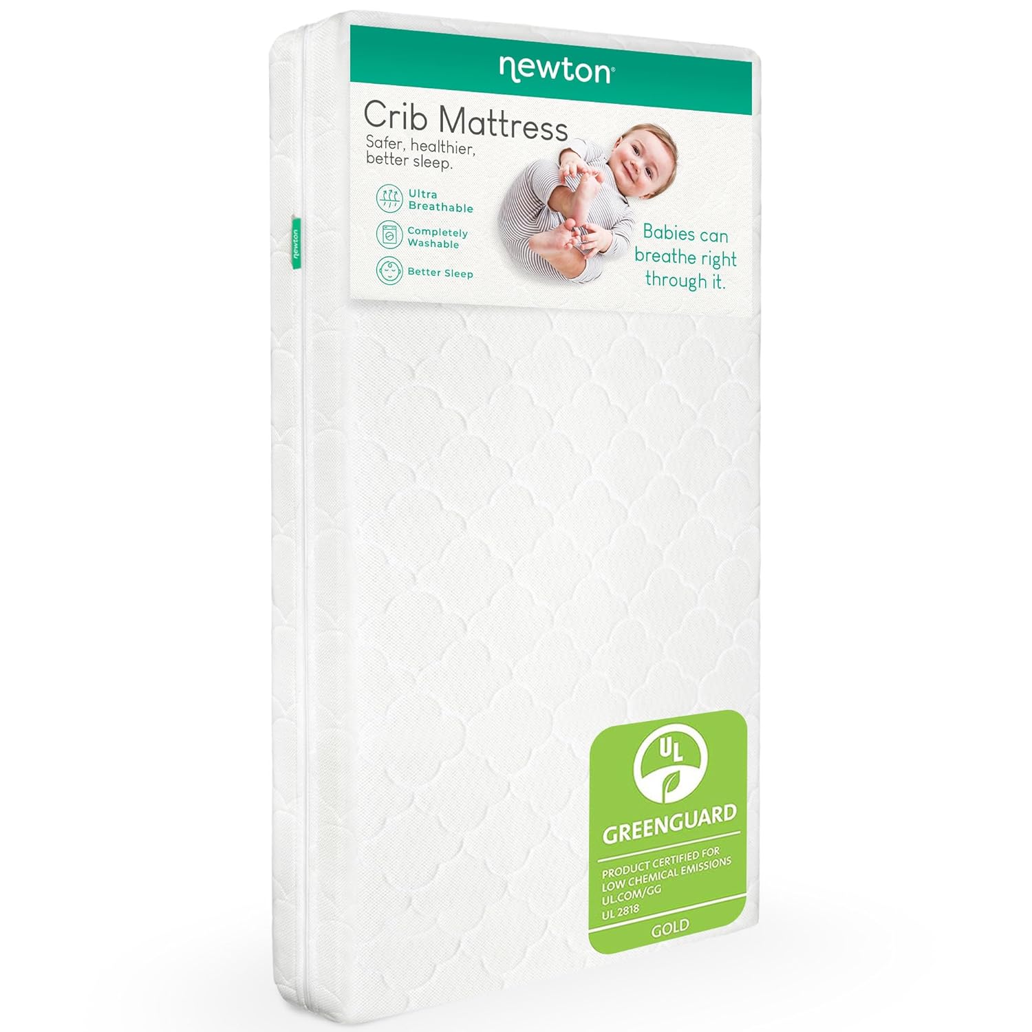 Newton Baby Crib Mattress and Toddler Bed - Ultra-Breathable Proven to Reduce Suffocation Risk, Washable Core & Cover, All-Stages, Infant to Toddler, Deluxe 5.5' Thick - White
