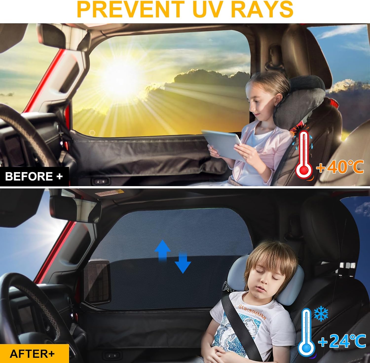 BESTAOO Front Car Window Shades, 2 PCS Sun Shade for Jeep Side Windows, Side Window Screen Curtains Cover for Camping Compatible with 2007-2025 Jeep Wrangler JK JL & Gladiator JT