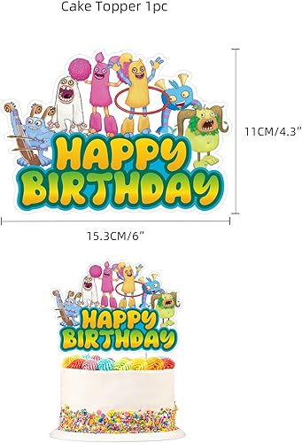 Miniatura 4 de Decoraciones de fiesta de cumpleaños de monstruos cantantes, suministros de fiesta de monstruos, pancartas para fiestas, globos para decoración de