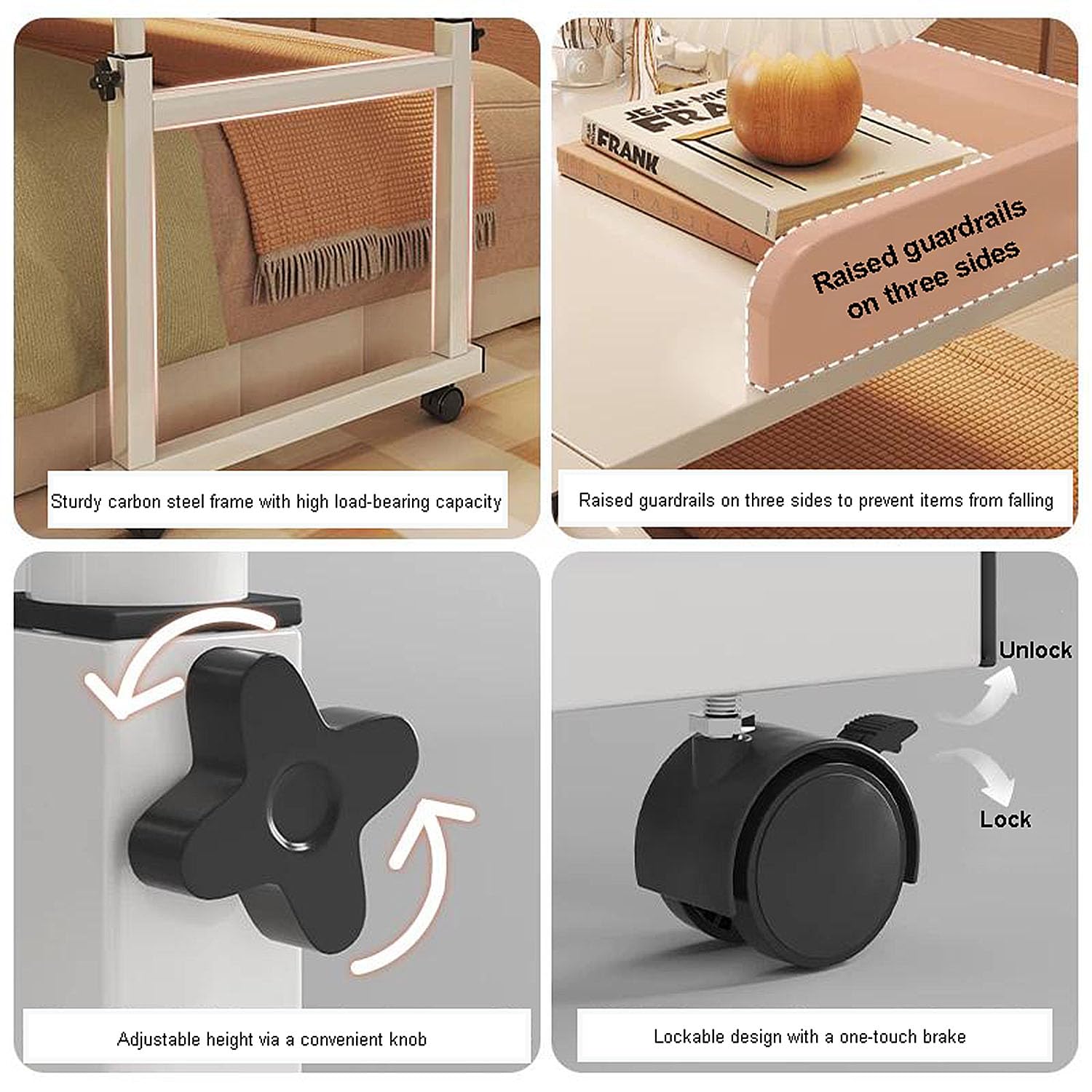 Tavolino da Letto con Carrello, Scrivania per Computer A Croce, Tavolino Mobile da Tavolo Infermieristico per la Lettura/Colazione per Letto o Divano a Rotelle(Color:Legno)