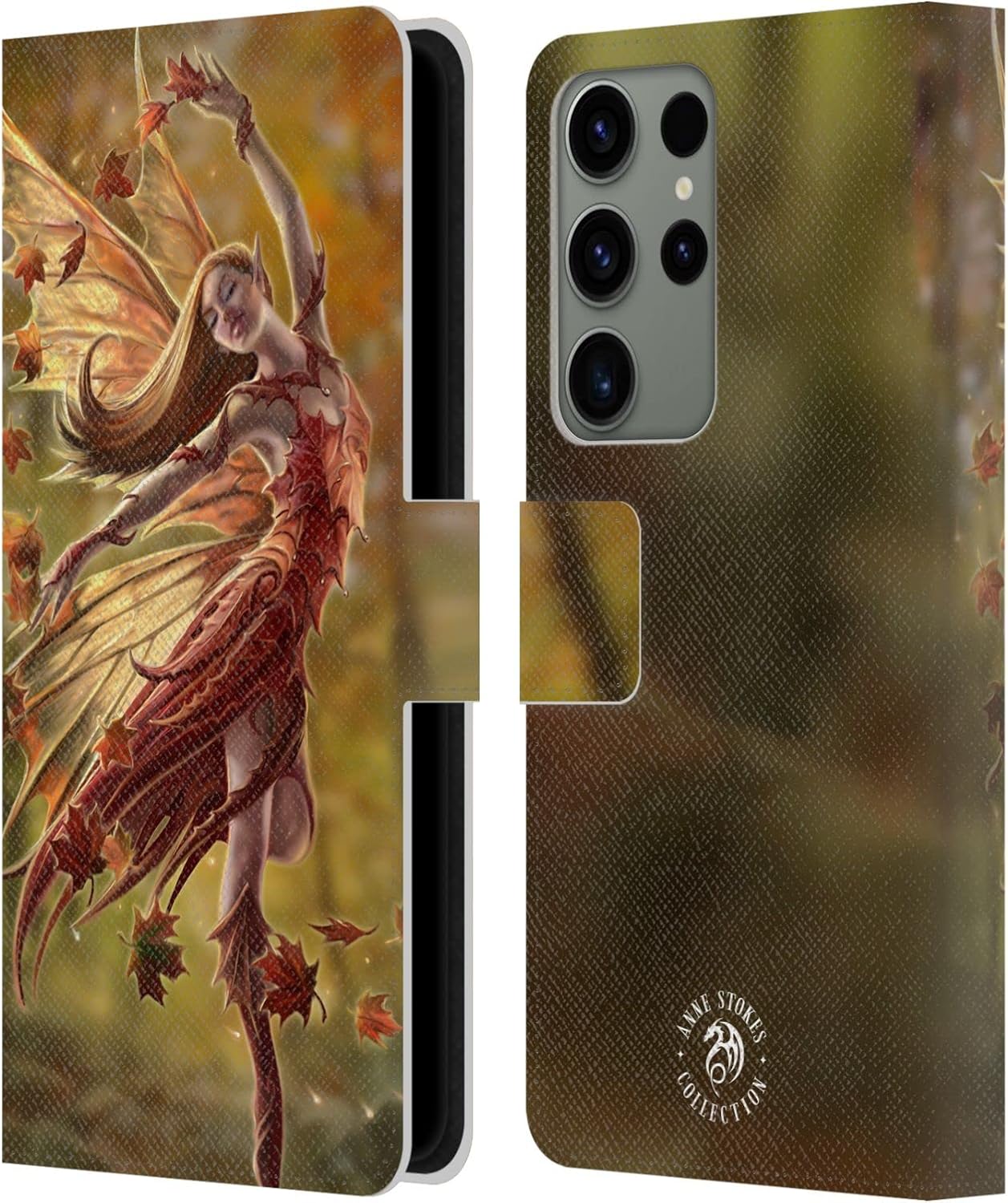 Head Case Designs Officially Licensed Anne Stokes Autumn Fairies Leather Wallet Case Compatible with Samsung Galaxy S23 Ultra 5G