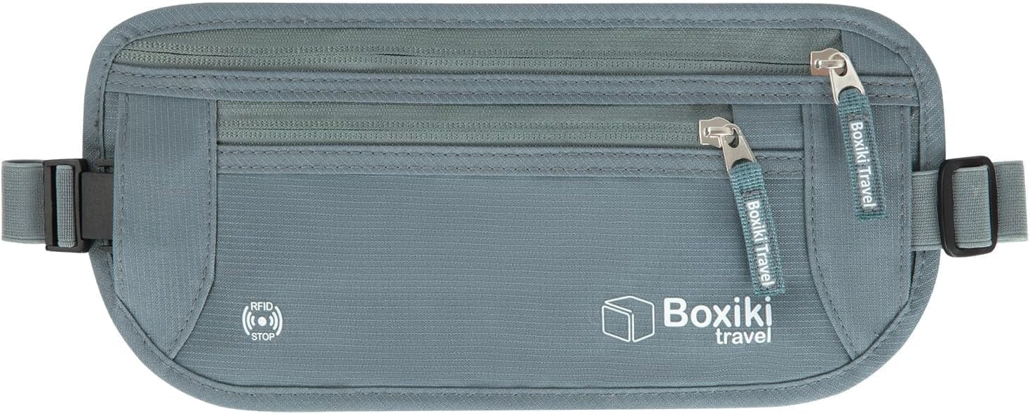 Boxiki Travel Hidden Money Belt for Men & Women - RFID Blocking Waist Pack for Passport, Wallet & Phone - Safe and Secure for Travel