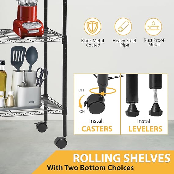 BMS 5-Tier Wire Shelving Unit Steel Large Metal Shelf Organizer Garage Storage Shelves Heavy Duty NSF Height Adjustable Commercial Grade Utility Storage Metal Rack on Wheels 14D x 30W x 60H,Black