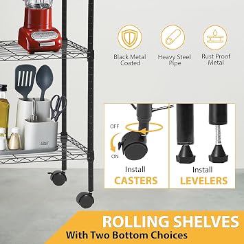 BMS 5-Tier Wire Shelving Unit Steel Large Metal Shelf Organizer Garage Storage Shelves Heavy Duty NSF Height Adjustable Commercial Grade Utility Storage Metal Rack on Wheels 14D x 30W x 60H,Black