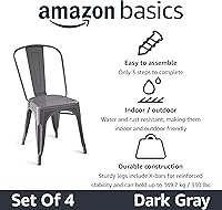 Vista 4 de Yaxa Basics Sillas de comedor de metal, 4 unidades, gris oscuro, 20.1 x 17.1 x 33.5 pulgadas