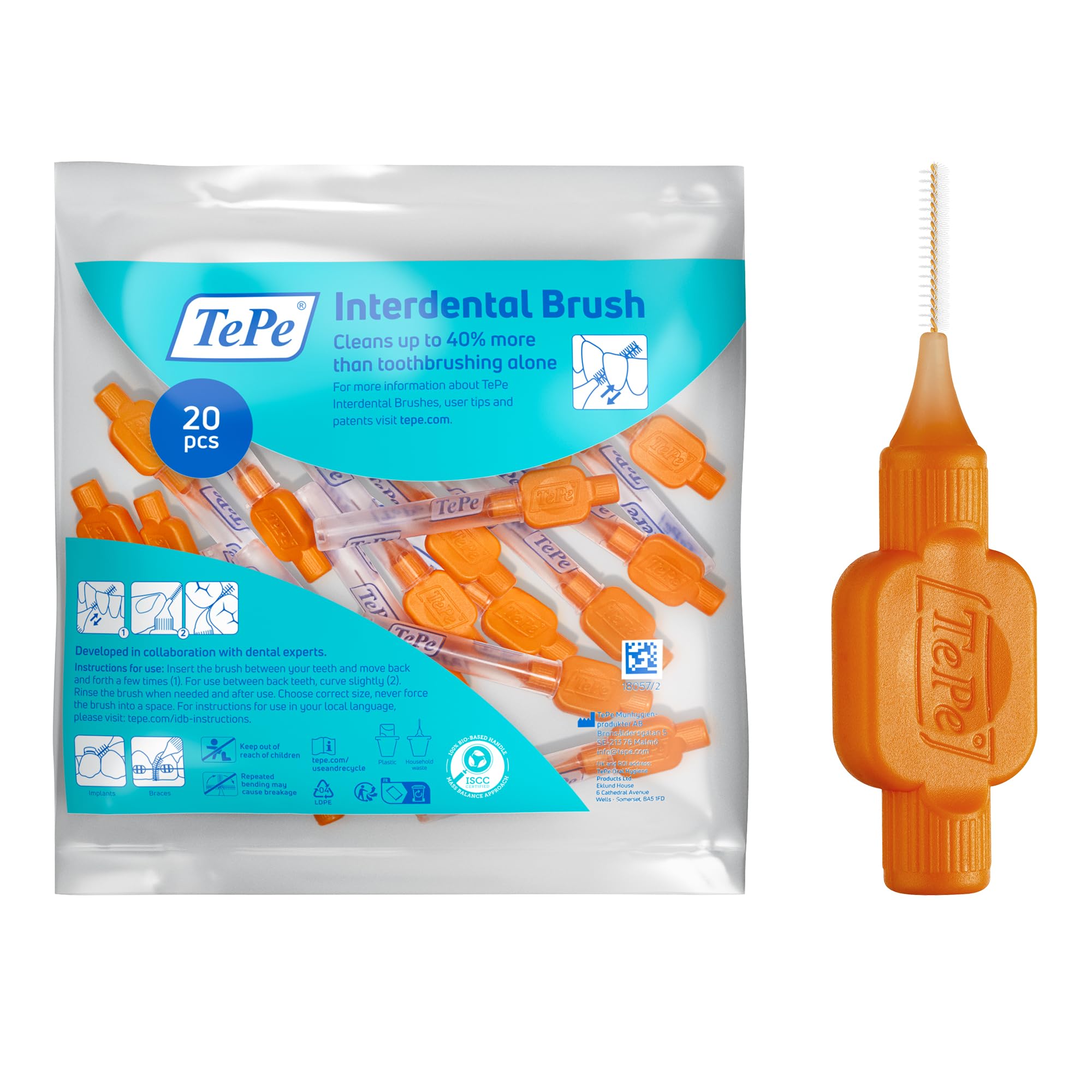 TePe Interdental Brush, Original, 20 count (Pack of 1), Size 1 - Orange