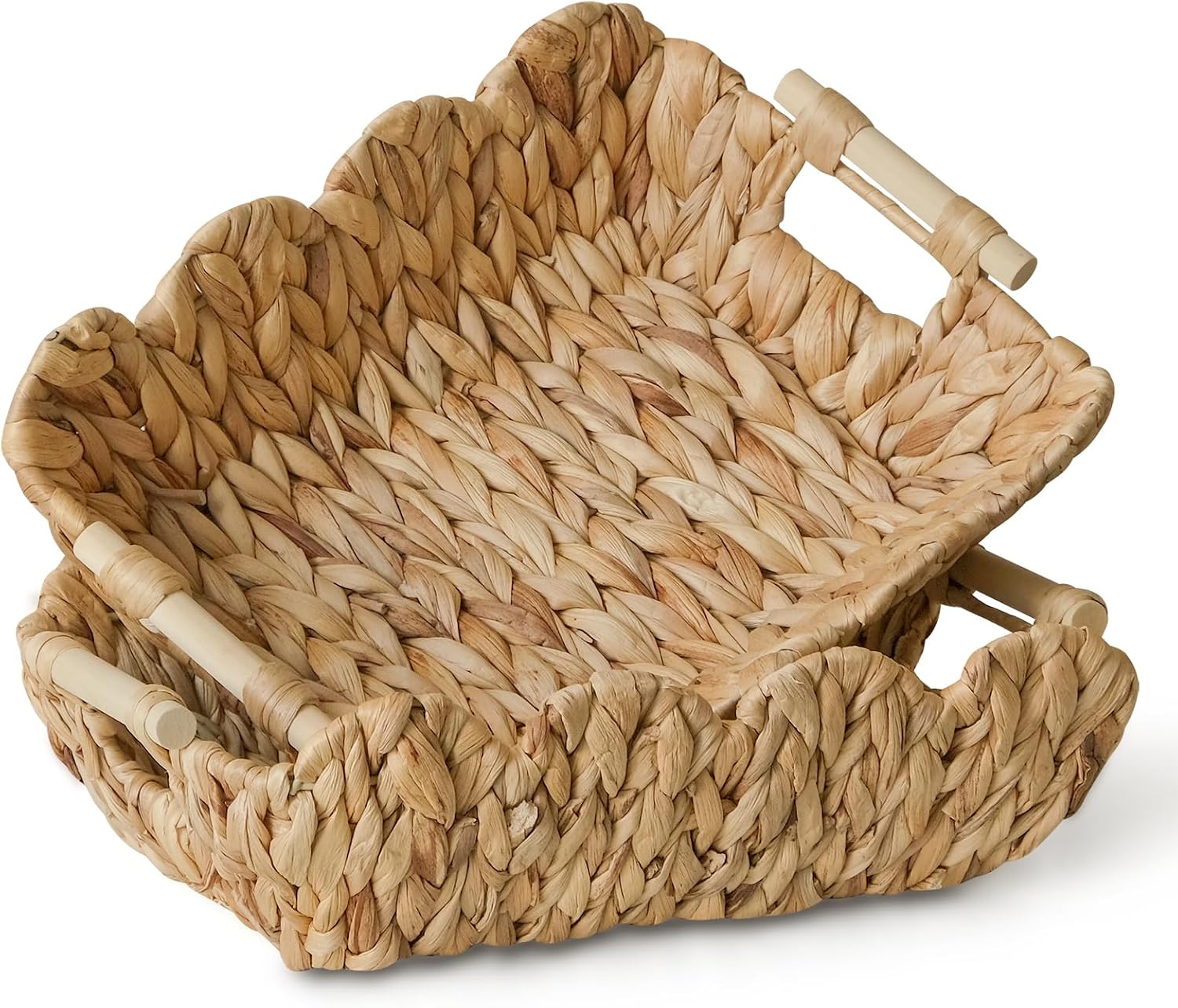2 PC Wicker Scalloped Gift Baskets,Storage Woven Basket For Organizing | Natural Water Hyacinth Decorative Basket, Empty Gift Baskets Home Décor