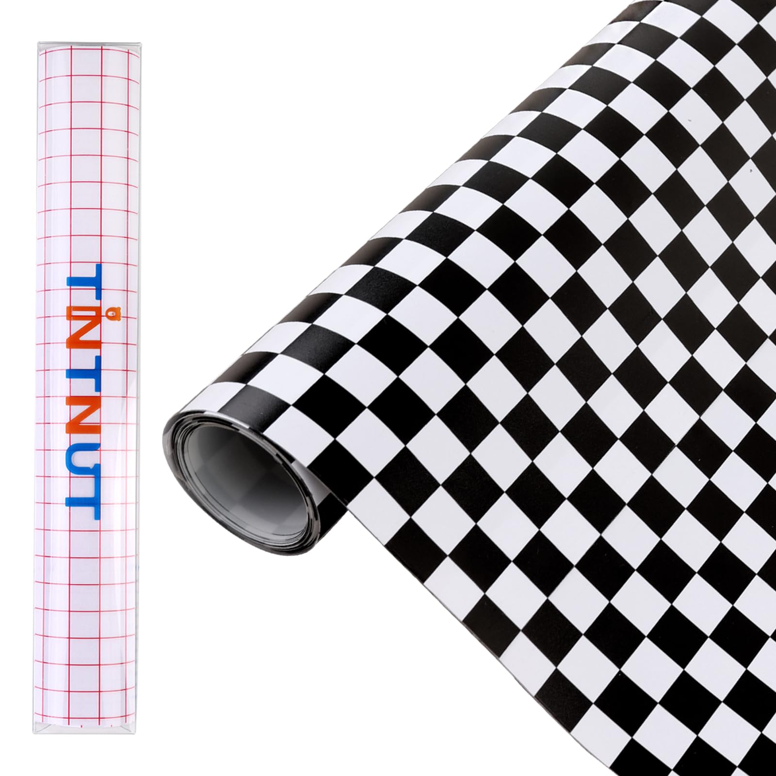 Tintnut Black White Checkered Permanent Vinyl Roll 12" x5ft Self Adhesive