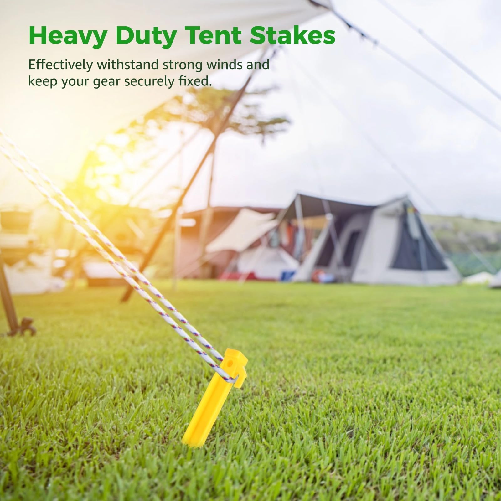 50 Pcs 9-Inch Triangular Tent Stakes, Heavy Duty Plastic Pegs for Secure Outdoor Use, Includes Hook for Ropes