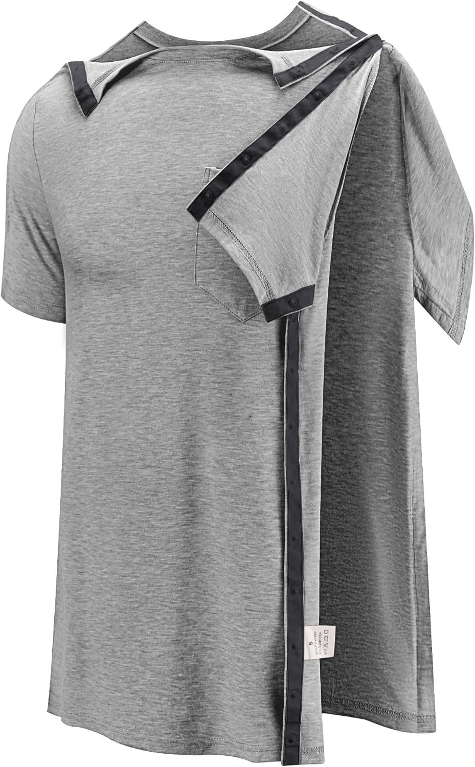 Poriff Men's Post Shoulder Surgery Recovery Shirts Full Tear Away Short Sleeve Snap Chemo Port Access Shirt - Image 2