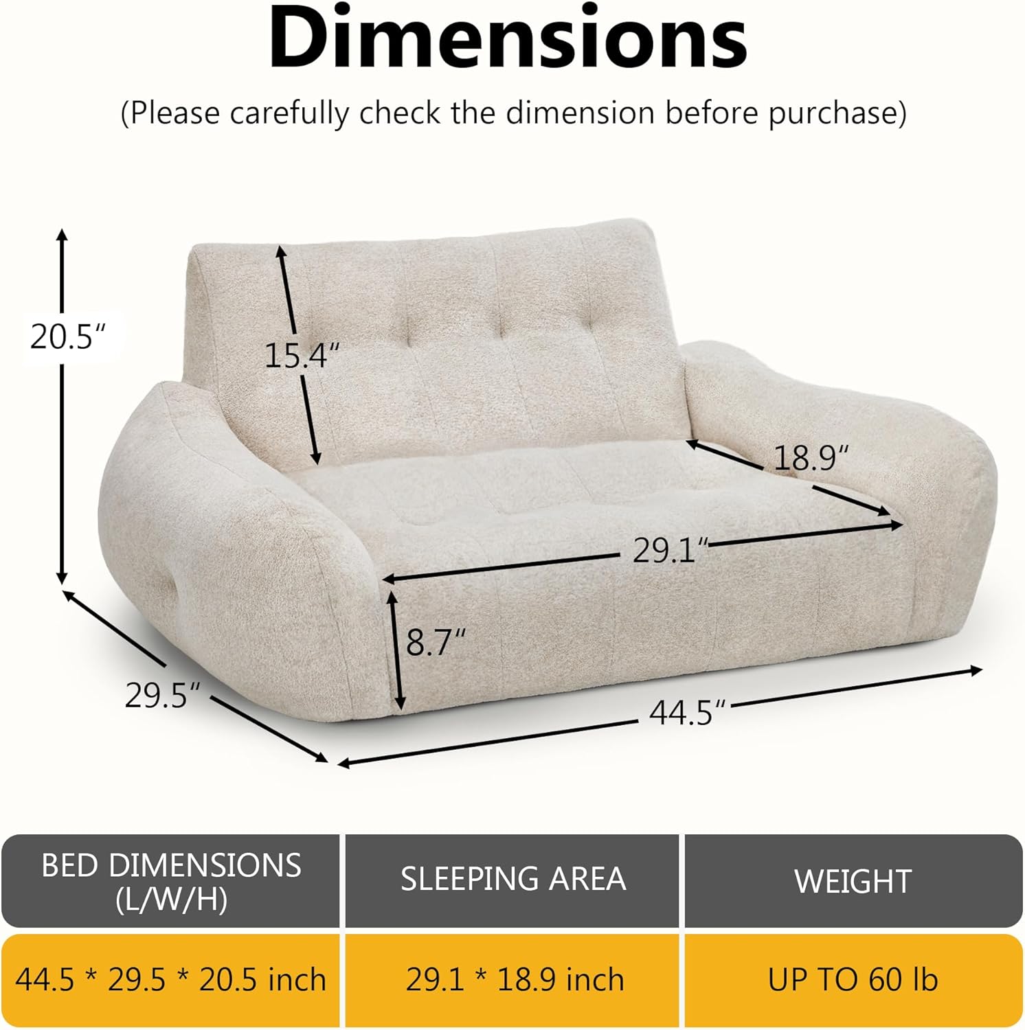 Lovupet Dog Couch for Medium Dogs, All Foam No Assembly Required Pet Sofa with Anti-Slip Bottom, PS798 (White)
