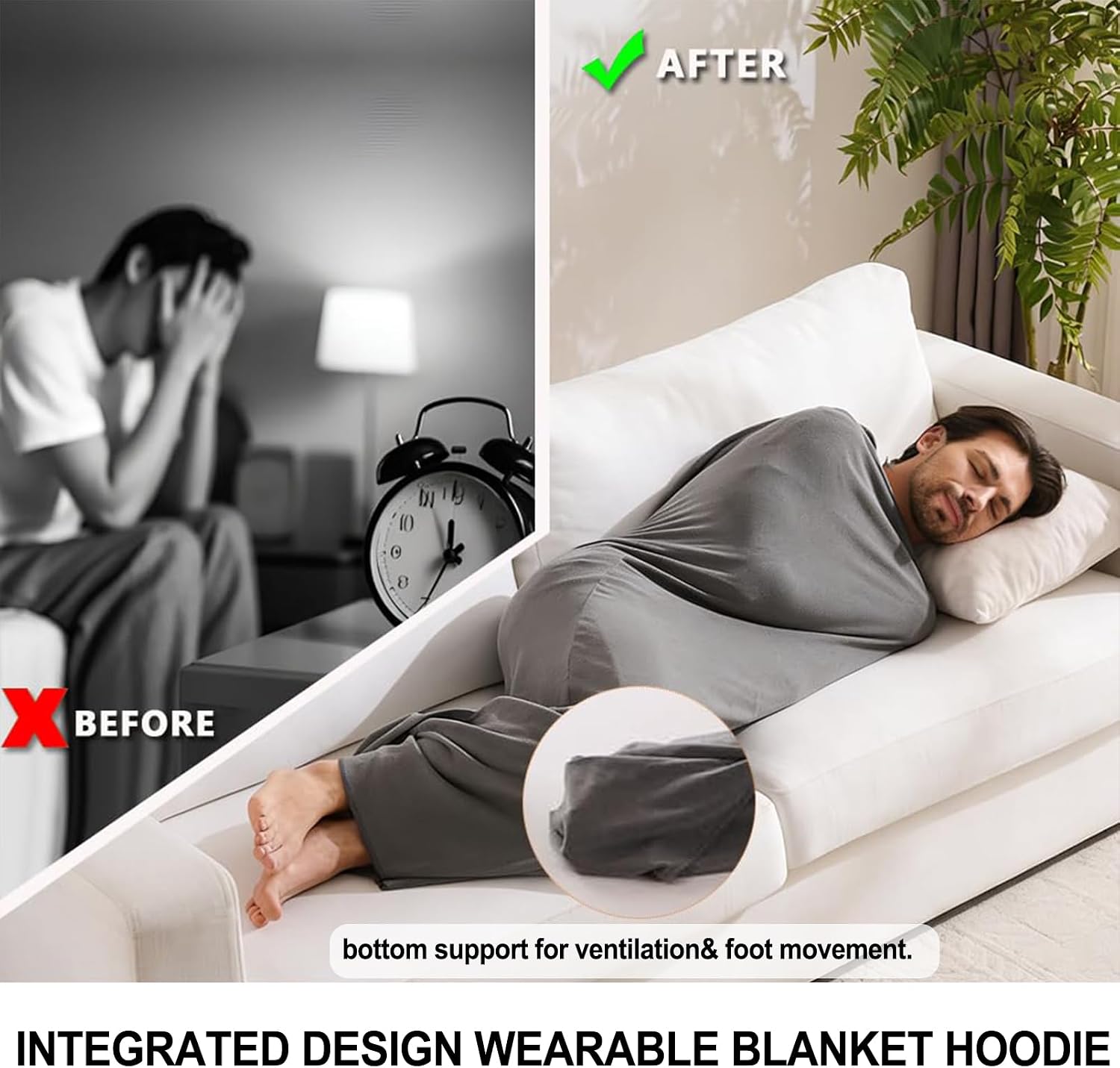 Wearable Sleeping Bag for Adults Hooded, Movable Sensory Sleep Sack for Adults, Breathable Stretch Fabric Sleep Pod, Lightweight Blanket for Teens, Travel, Camping, and Cozy Lounging