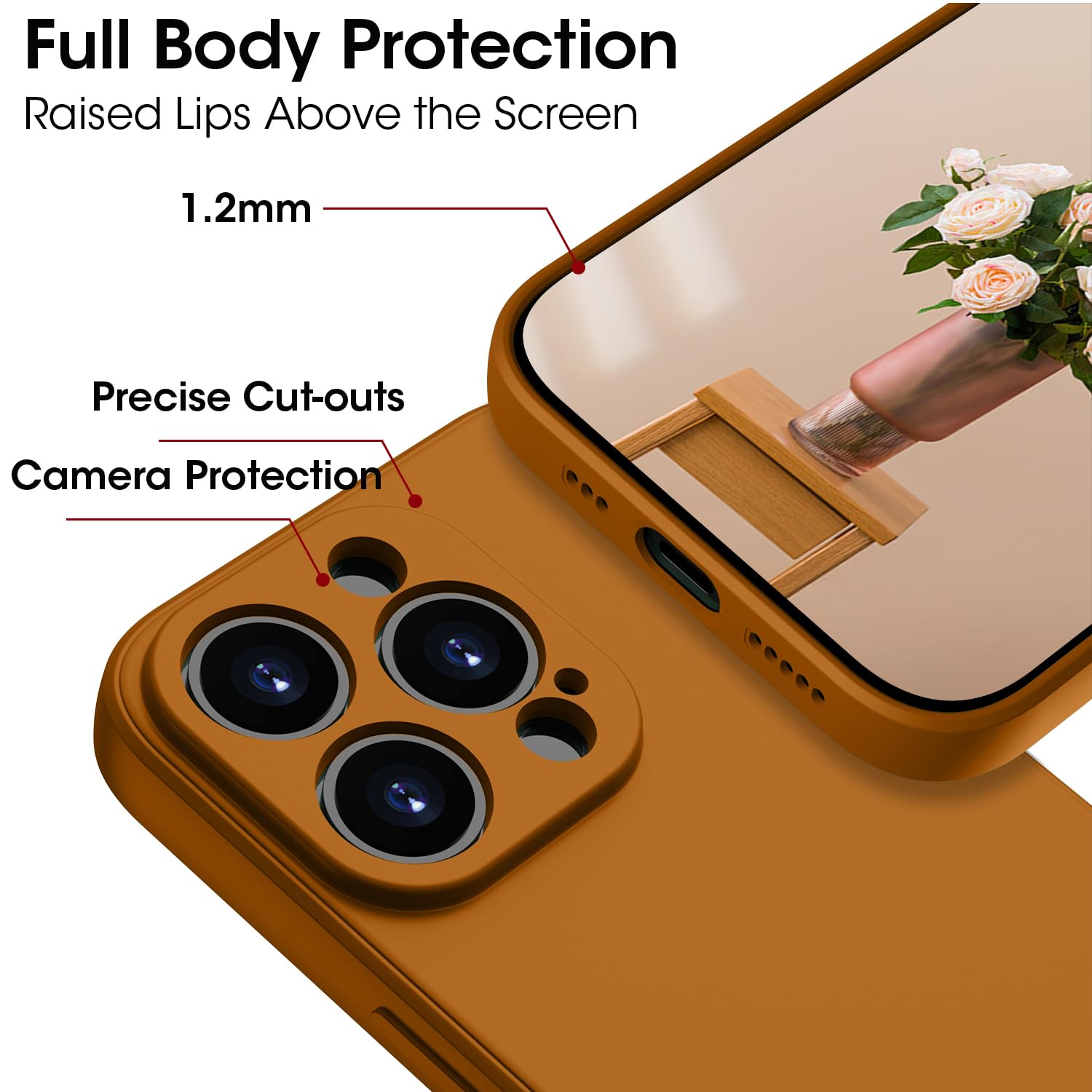 KPPIT for iPhone 13 Pro Max Case Silicone,Shockproof Cover with Microfiber Lining 6.7 inch,Full-Body Protective for iPhone 13 Pro Max Phone Case(Brow) Brown - Image 4