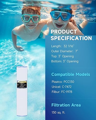 Miniatura 3 de AQUALTRA Cartuchos de filtro de piscina compatibles con CCP520, PCC130, R173578, Ultral-A7, C-7472, FC-1978, 817-0131, 178585, 130 pies cuadrados,