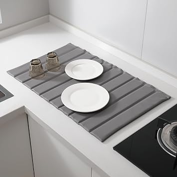 Stone Drying Mat Covered in Leather for Kitchen Counter, Dirt-Resistant Quick Drying Fast Absorbent Non-Slip Diatomite Mat, Natural Diatomaceous Earth Dish Drying Pad for Dish Rack