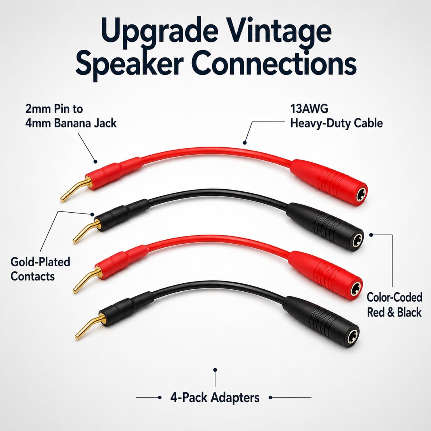 2mm Pin to 4mm Banana Jack Adapter 4-Pack, 13AWG OFC Gold Plated Speaker Cable Adapter for Vintage Amplifier Receiver Hi-Fi Home Theater image 4