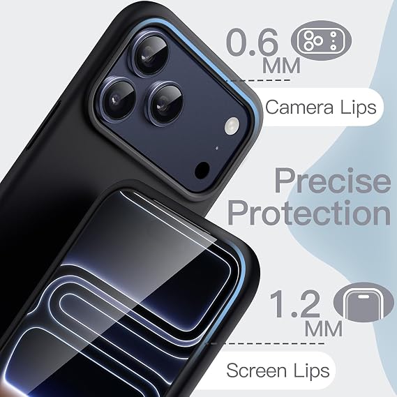 MADNOVA iPhone 17 Pro İle Uyumlu Lansman Kılıf İnce Sıvı Silikon 3 Katmanlı Tam Kaplamalı Yumuşak Jel Kauçuk Telefon Kılıfı (Siyah)