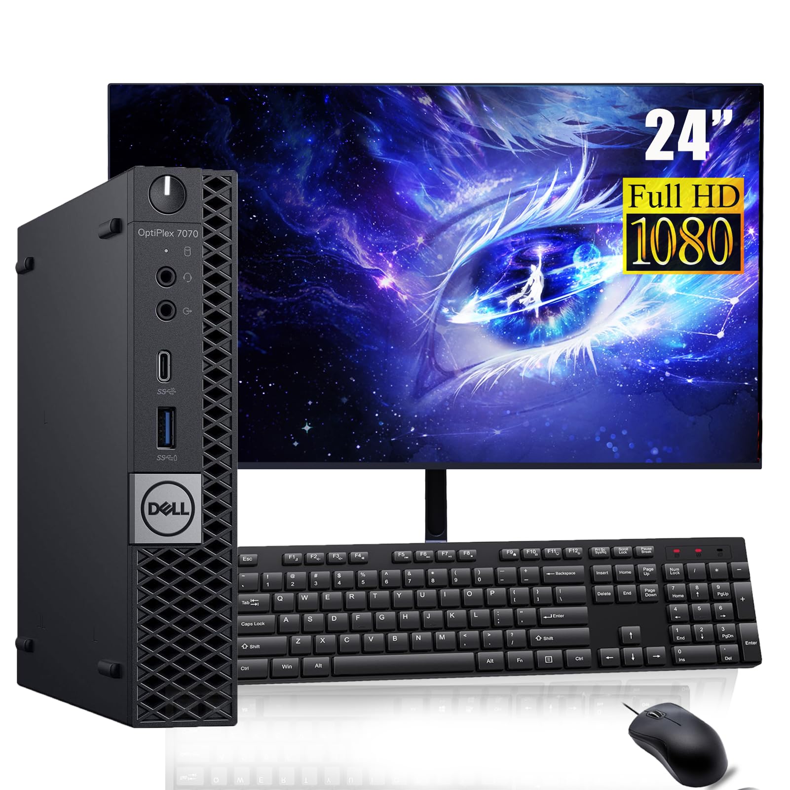 Dell Optiplex 7070 Mini i5, 24“Moniteur, 16Go RAM, SSD 256Go(Reconditionné)
