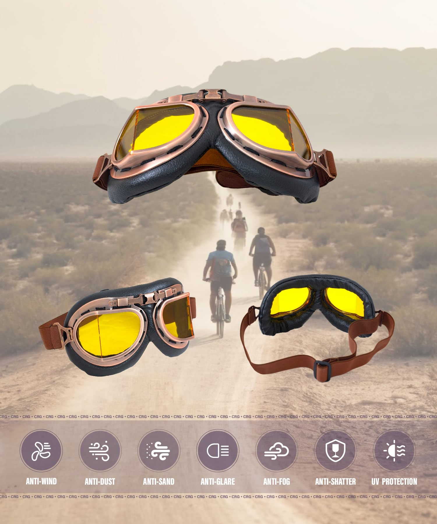 CRG Sports Motorcycle Goggle Vintage Aviator Pilot Style Motorcycle Cruiser Scooter Goggle for Man,Women, Adult