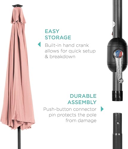 Vista 348 de Best Choice Products - Sombrilla solar de 7.5 pies para exteriores, patio, mesa, mercado, terraza, piscina con inclinación, manivela, luces LED