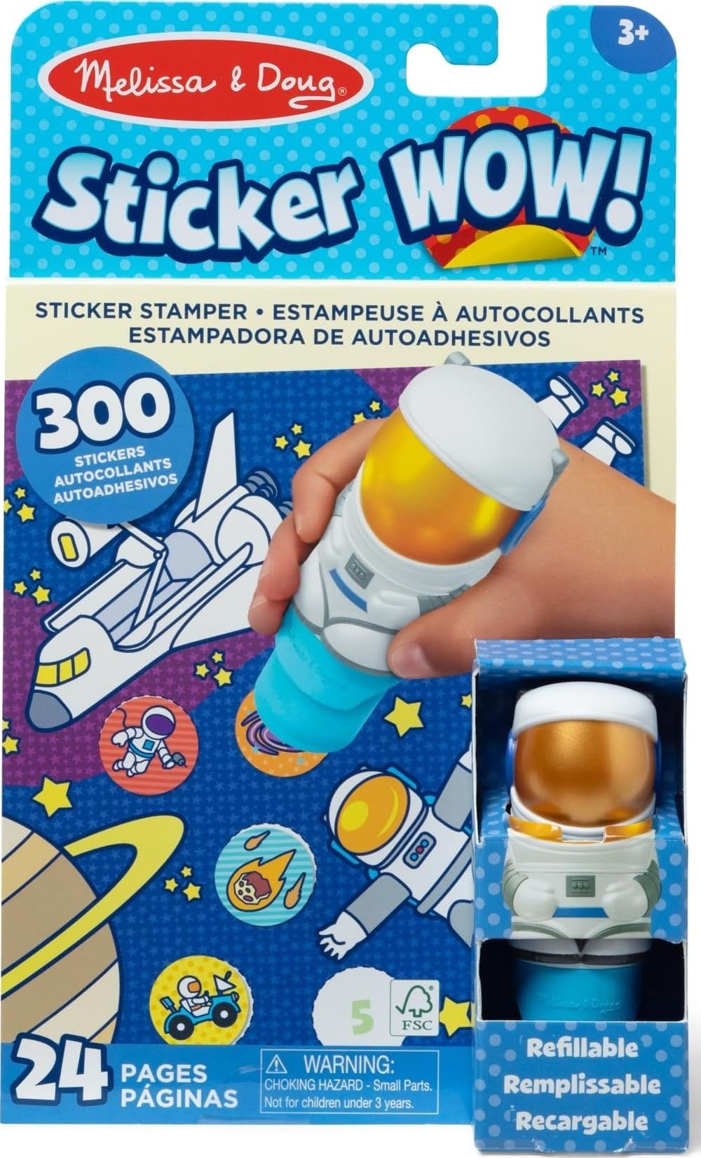 Melissa & Doug Sticker WOW!™ 24-Page Activity Pad and Sticker Stamper, 300 Stickers, Arts and Crafts Fidget Toy Collectible Character – Astronaut - FSC Certified