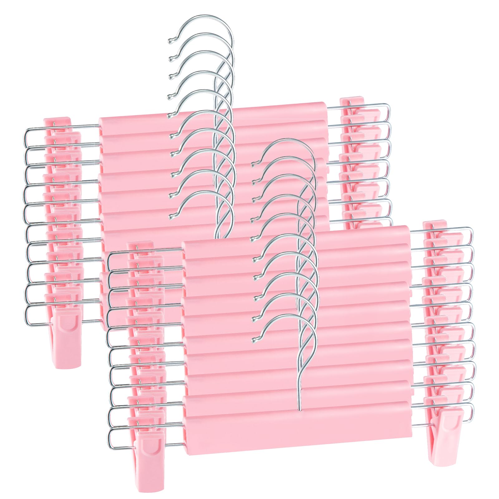 Trintion Trouser Hanger, 20Pack Skirt Hangers with Clips, Space Saving Heavy Duty Non-Slip Adjustable Clips Hooks for Organizing Trousers, Skirts, Jeans, Towels, and Sheets (Pink x 20)