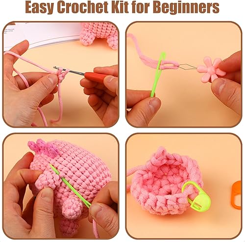 Miniatura 4 de Dasonwin Kit de ganchillo para principiantes, kits de ganchillo con tutoriales de video paso a paso, un kit de animales de ganchillo rosa - Axolotl,