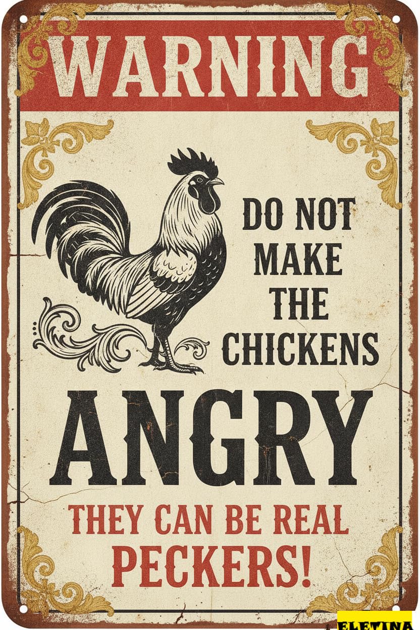 Vintage Chicken Coop Warning Tin Sign, 8x12 Inch Decor
