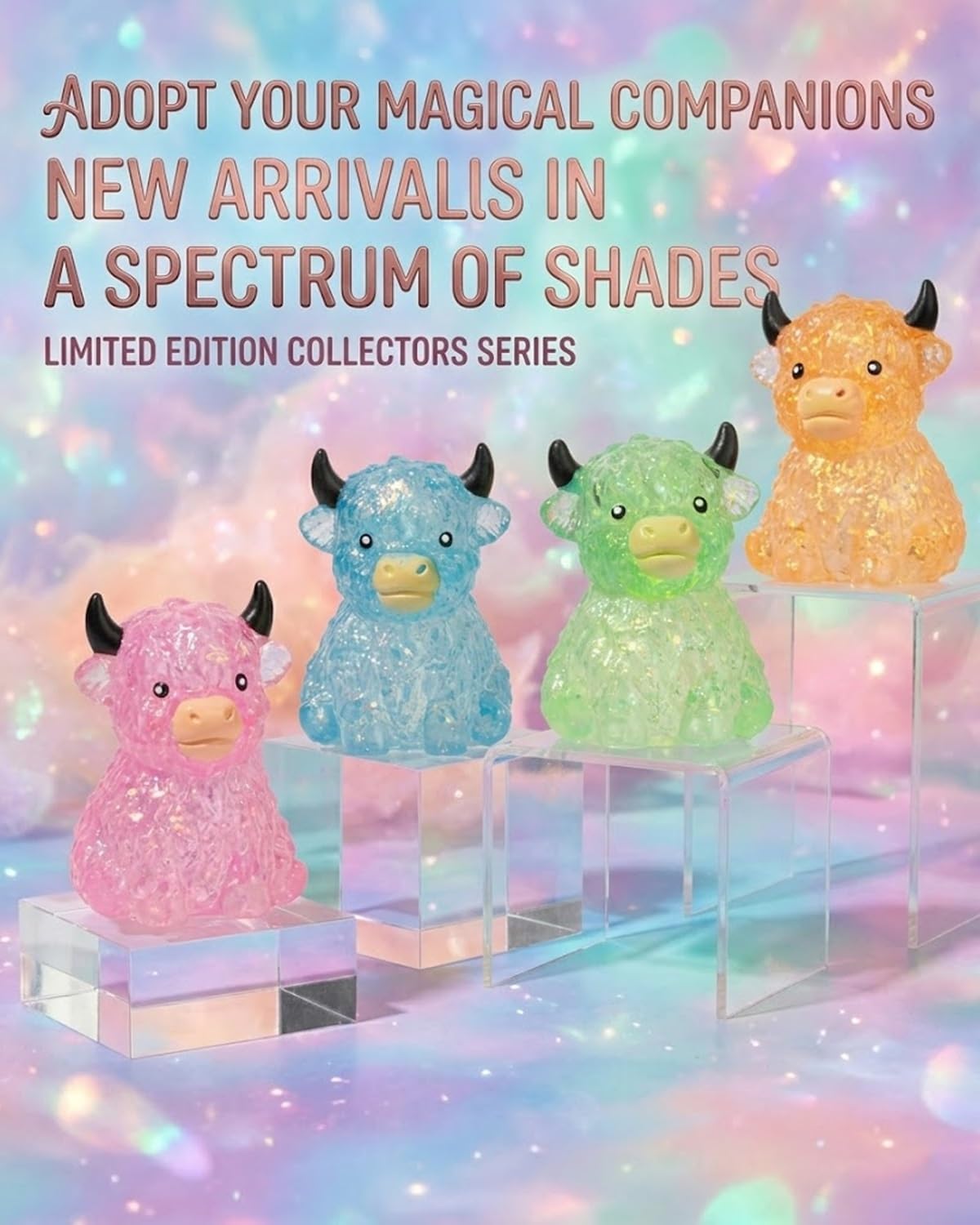 Squishy Cow Highland Cow Stress Ball Glitter Highland Squishies Fidget Toy with Textured Crystal Jelly Sensory Balls for Anxiety Relief Squeeze Squishies for Adults Pets Lovers(Mix-4pcs)