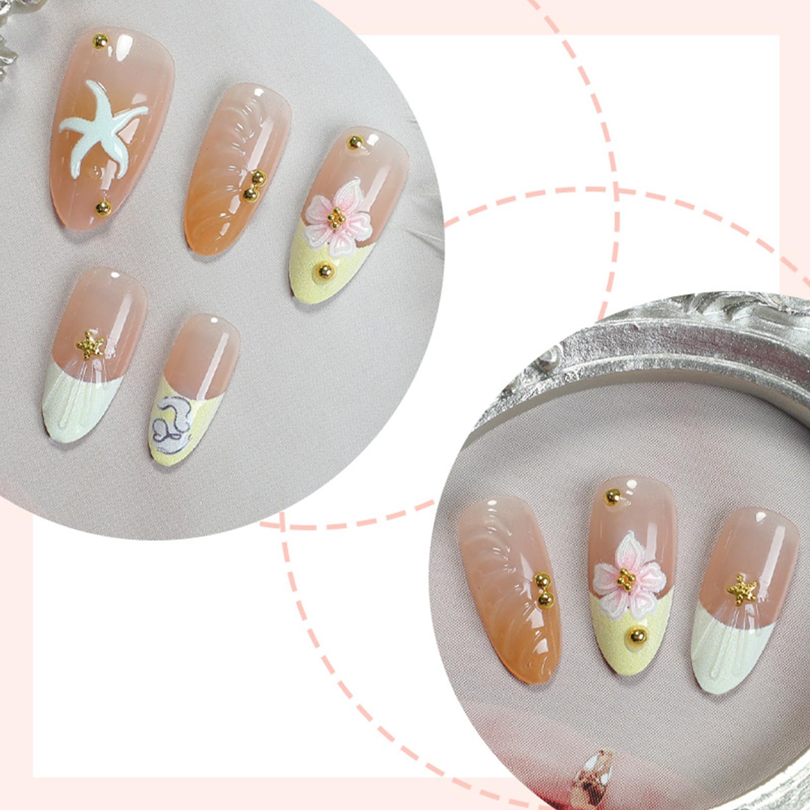 Amazon.com: 30Pcs Summer Press on Nails Almond Medium Fake Nails