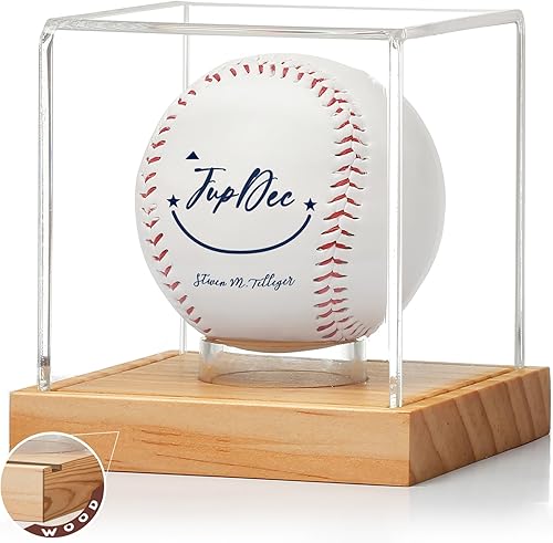 Estuche de exhibición de béisbol, soporte de béisbol transparente con base de madera, caja de soporte de béisbol con autógrafo para pelota