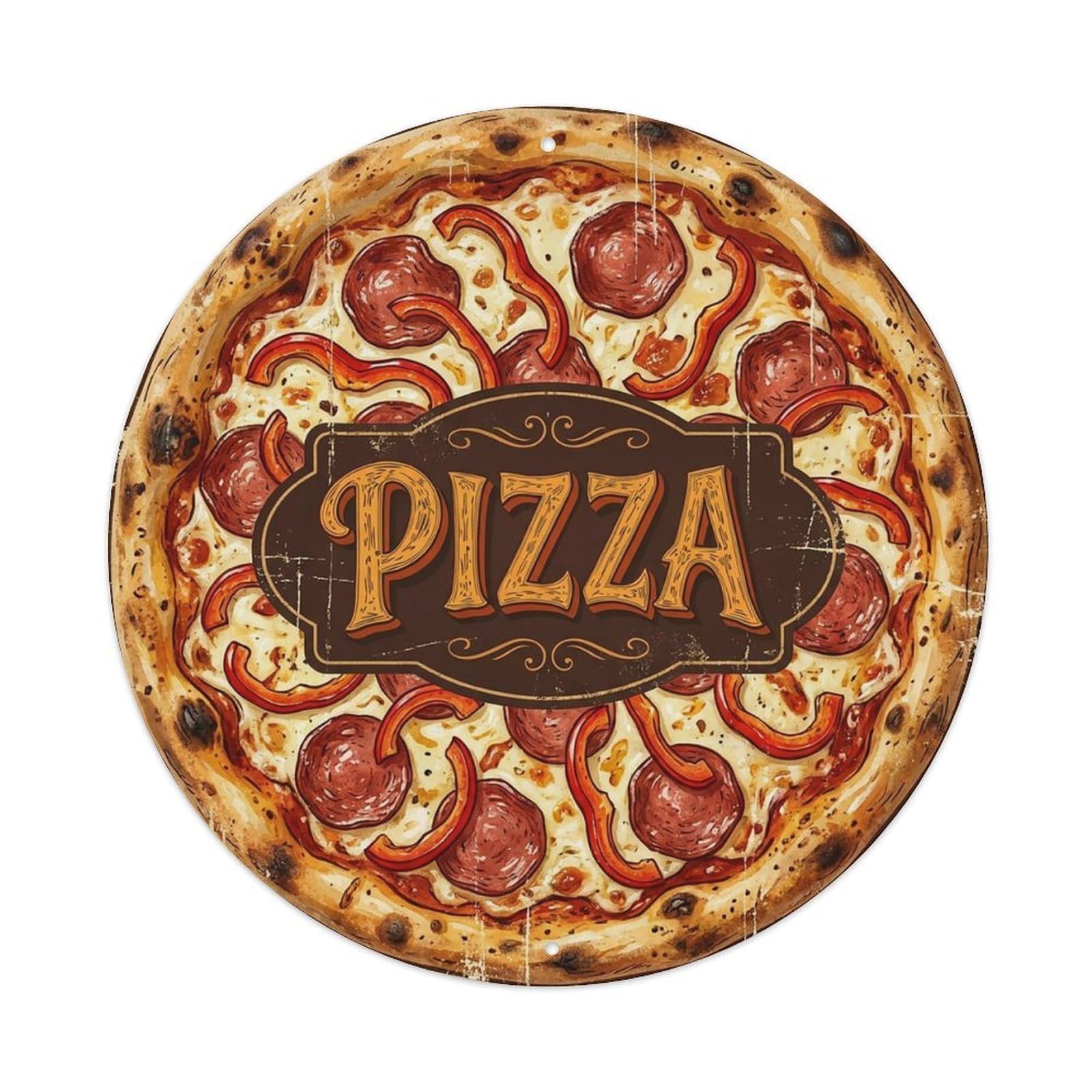 Yrnq 8X8inch Vintage Style Vintage Pizza Pepperoni Red Pepper Food Decoration Metal Tin Sign