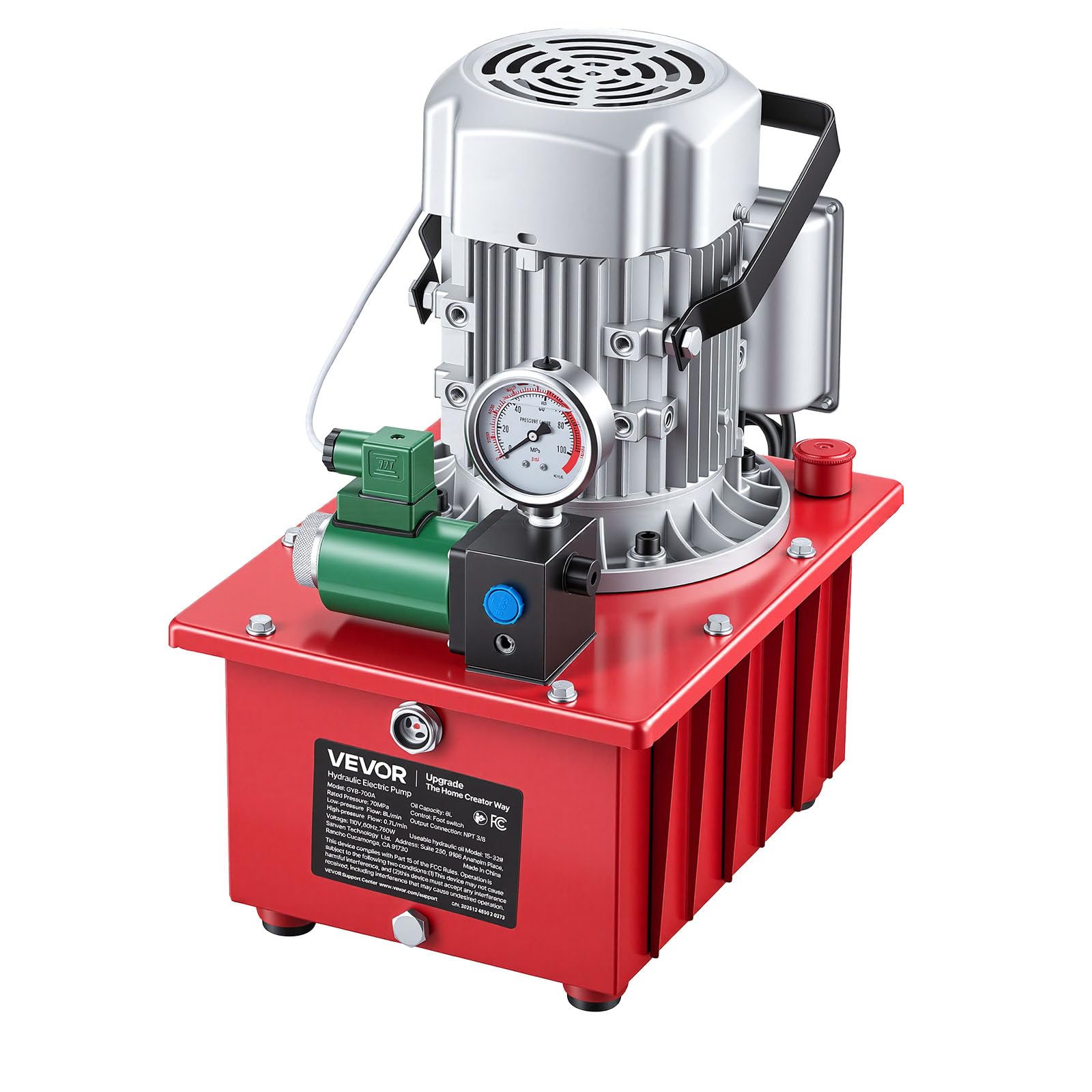 VEVOR Pompa Idraulica Elettrica 750 W a Effetto Singolo 10000 PSI, Pompa Elettroidraulica con Interruttore a Pedale, Centralina Idraulica con Serbatoio Olio Capienza 8 Litri per Punzonatrua Piegatura