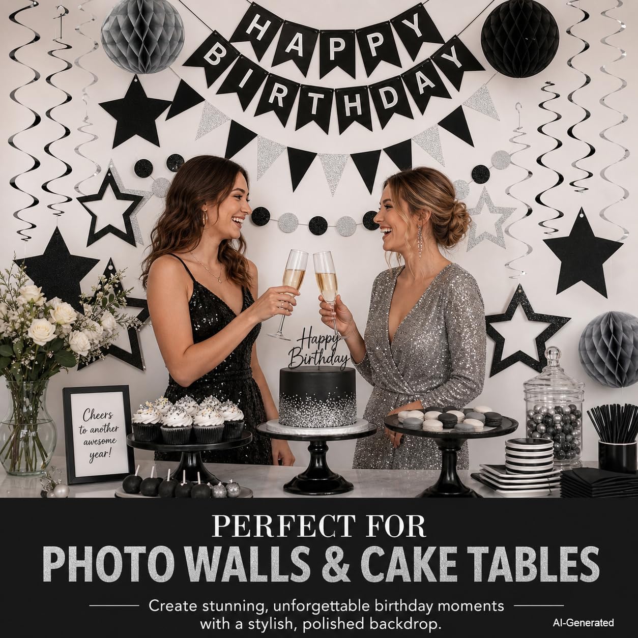 Black and Silver Birthday Decorations, Black Birthday Decorations for Men