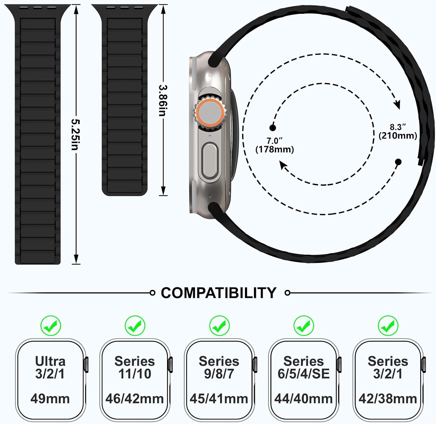 THWALK Magnetic Link Solo Loop Sport Silicone Bands Compatible with Apple Watch Ultra 3/2/1 49mm, Series 11/10 46/42mm, 9/8/7 45/41mm, SE 6/5/4 44/40mm, 3/2/1 42/38mm for Women Men