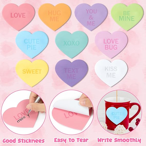 TICIAGA 30PCS Love Heart Sticky Notes Romantic Conversation Self-Stick Note Mini Cute Memo Pads Inspirational Heart Shaped Writing Notepads for Birthday Gifts Home Office Supplies