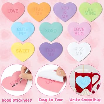 TICIAGA 30PCS Love Heart Sticky Notes Romantic Conversation Self-Stick Note Mini Cute Memo Pads Inspirational Heart Shaped Writing Notepads for Birthday Gifts Home Office Supplies