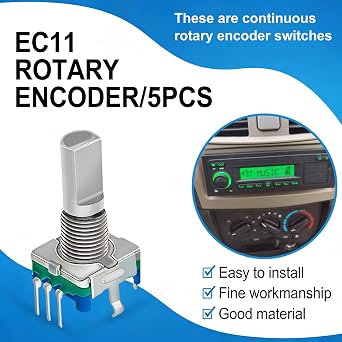 Rotary Encoder Switch,5 Pieces EC11 Rotary Encoder Code Switch Digital Potentiometer with Push Button 5 Pin Handle Length 20mm for Electronics Components and Projects