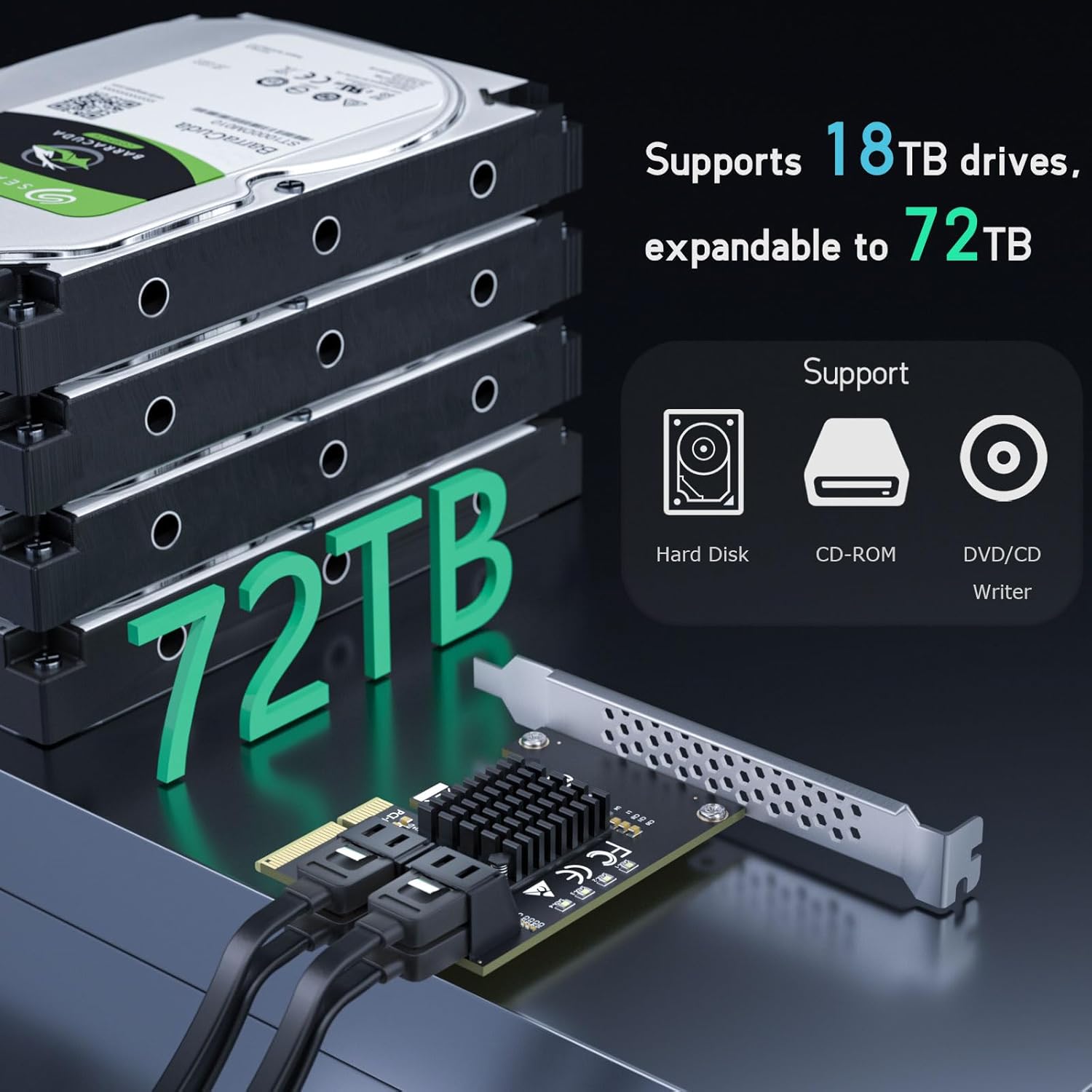 4-Port SATA Expansion Card, PCIe 3.0 x4 to 6Gbps SATA Card, Supports OS Boot,Compatible with Windows/Mac/Linux/NAS (Includes 4 Sata Cables and Power Cables)