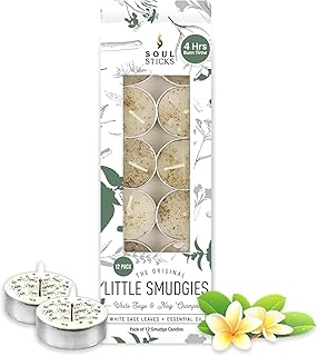 12 Pack Little Smudgies Tealight Candles Smudge Candle for Cleansing House, Meditation, Chakra Healing | Made with Crystals and Herbs (White Sage & Nag Champa)