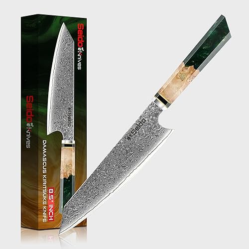 Miniatura 7 de Seido Knives Kiritsuke - Cuchillo de chef de acero Damasco, mango de madera estabilizado con resina epoxi, cuchillo de cocina profesional VG10, Rojo