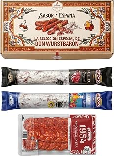 Wurstbaron – Spanisches Wurst-Geschenkset La Bodega | Fuet Original + Fuet Trüffel + Chorizo | Gourmet Feinkost aus Spanien | Geschenkbox für Fleischliebhaber