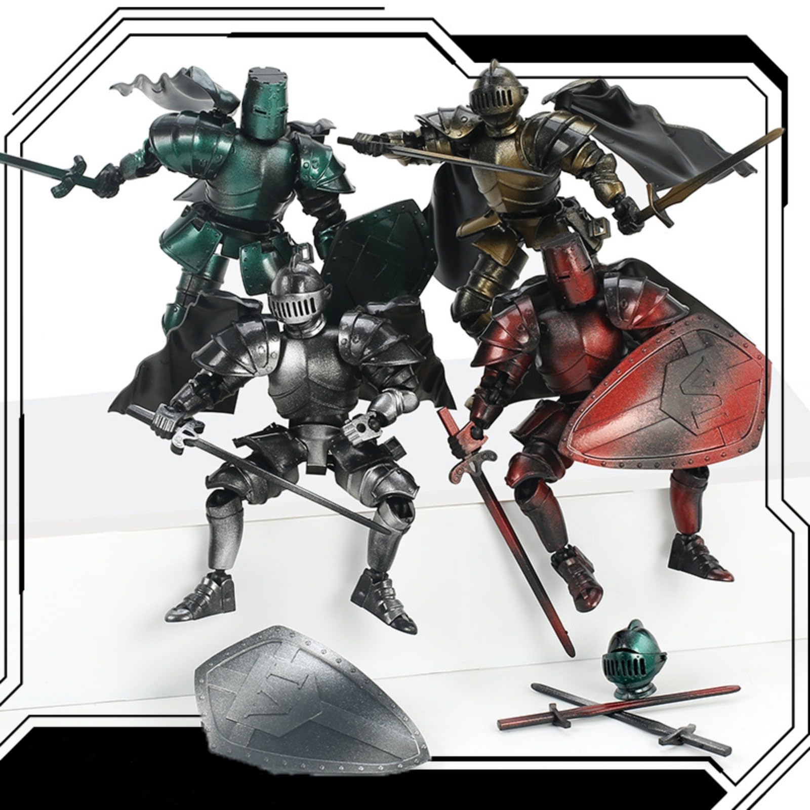 Figurka średniowiecznego rycerza, wieloprzegubowy ruchomy manekin T13, przegubowy robot, model pokazowy wojownika fantasy (wymagany montaż) (srebrna)