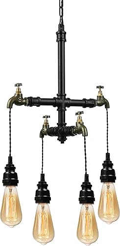 Miniatura 3 de NIUYAO 4-Luz Antiguo Industrial Grifo de Hierro Forjado Colgante Lámpara Iluminación Vintage Steampunk Tubo de Agua en Forma Retro Loft Lámpara