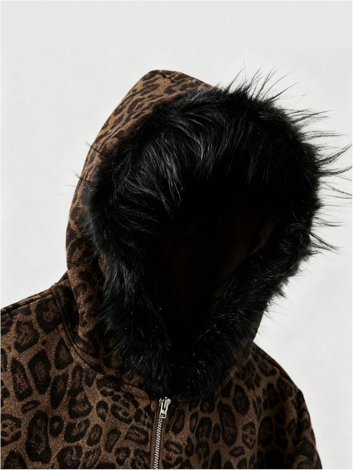 SOLY HUX Men's Leopard Zip Up Hoodie Y2k Cheetah Print Fuzzy Long Sleeve Hooded Sweatshirt Jacket Streetwear
