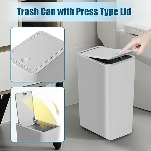 Miniatura 4 de TIPGO Basurero de baño con tapa, cubo de basura delgado de 10 litros2.6 galones, cesta de basura pequeña con tapa desplegable para cocina,