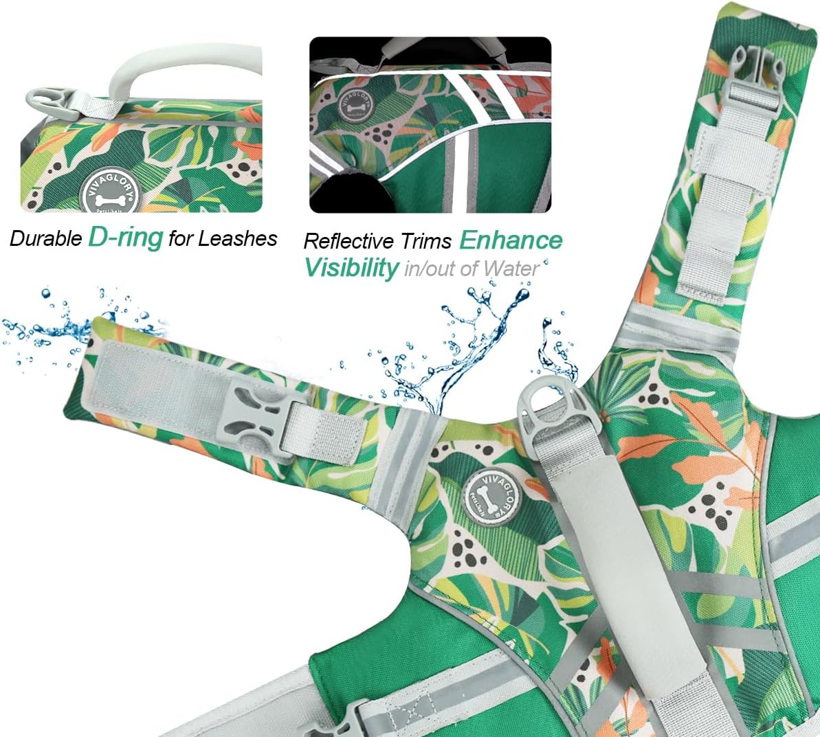 VIVAGLORY + Neoprene Dog Life Vest + Sports Style Dog Life Jacket, Swimming Vest with Handle, Ripstop & Buoyancy