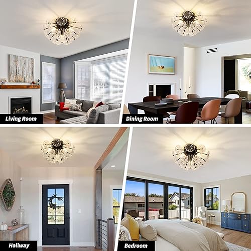 Miniatura 6 de Lámpara de Techo Semiempotrada, Luminarias de Techo de Metal Negro con Diseño de Flor, Lámpara de Techo de 3 Luces Estilo Granja para Dormitorio