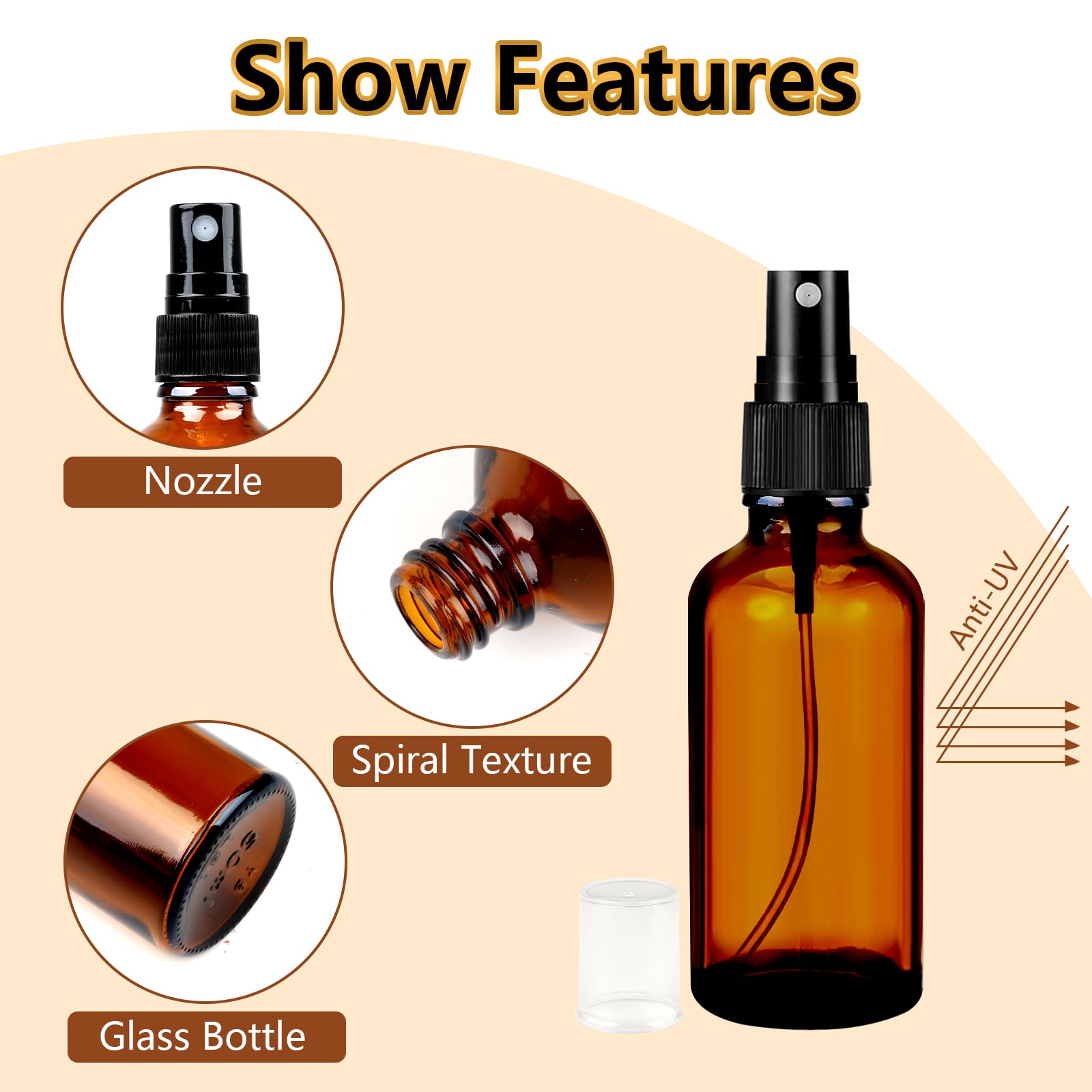 IME Braunglas-Sprühflaschen 50 Ml (5er Set) – Mit Feinem Zerstäuber, Trichter & Etiketten, UV-Schutz Für ätherische Öle & Kosmetik